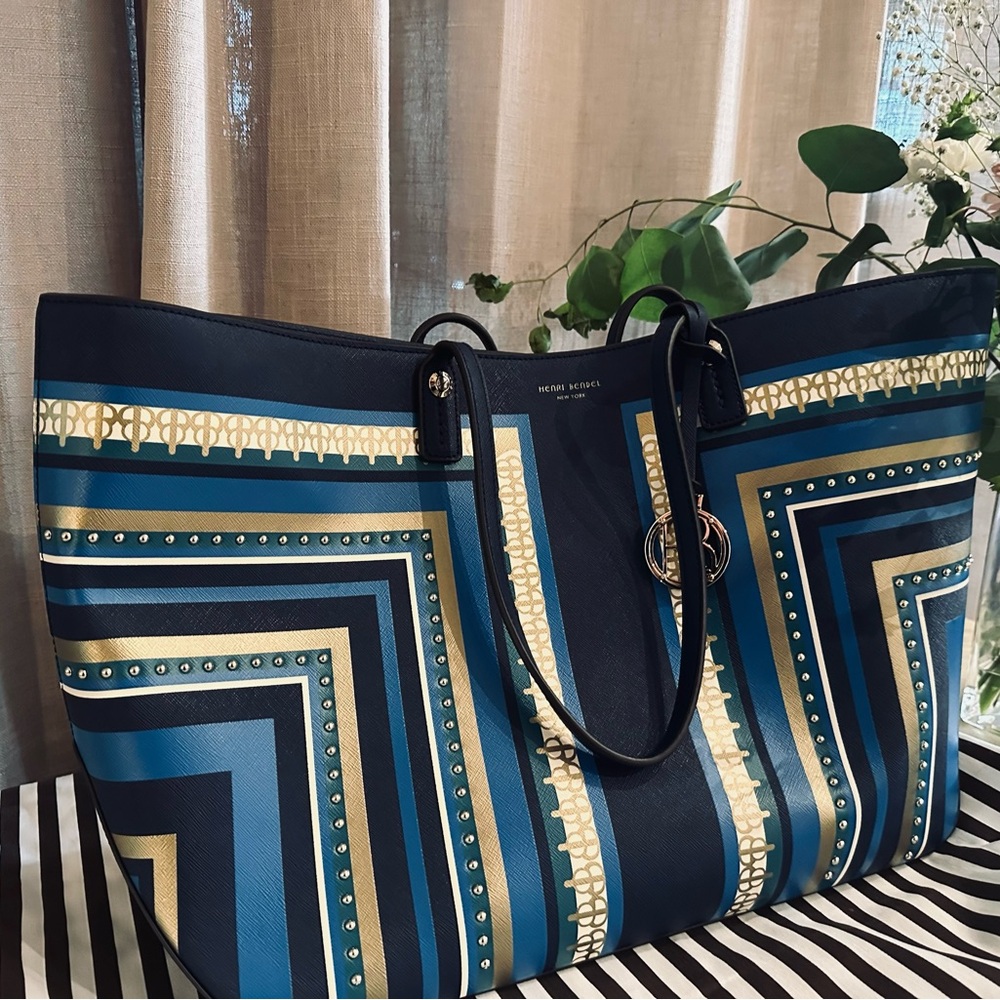 Henri Bendel Navy and Gold Geometric Tote